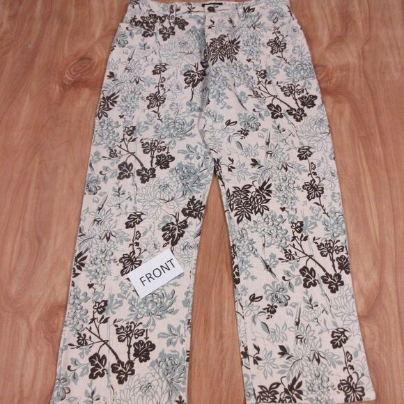 NAUTICA JEANS COMPANY Linen Ankle Crop Pants Womens Size 4 Floral Capri Skimmer - Picture 1 of 15